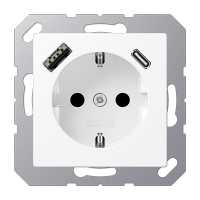 Розетка Jung A серия белоснежный матовый SCHUKO® с USB-интерфейсом с 1 гнездо USB типа A и 1 гнездо USB типа C A1520-15CAWWM A1520-15CAWWM  фото | Capital Power - инженерные системы