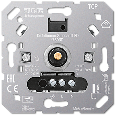 Роторный диммер Jung SL серия стандарт LED 1730DD 1730DD  фото | Capital Power - инженерные системы
