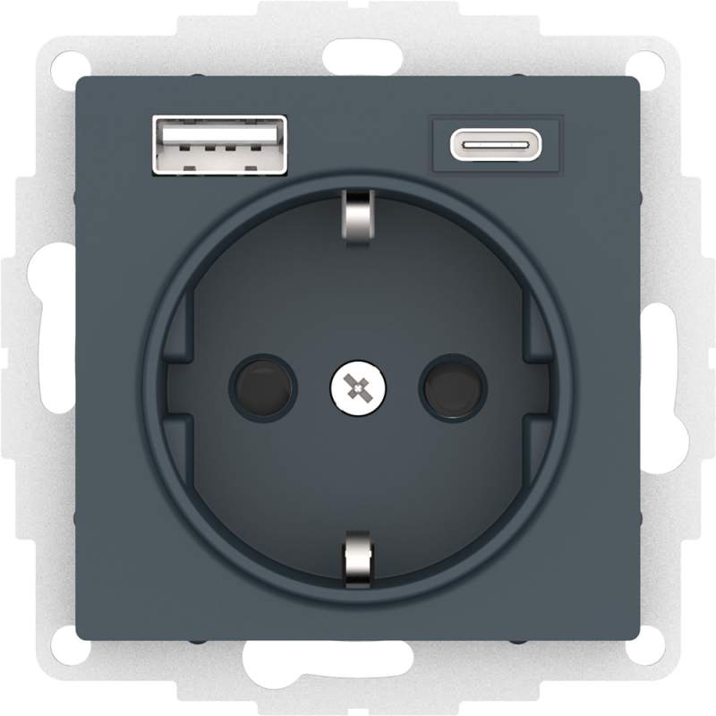 Розетка Systeme Electric серии AtlasDesign 16А C 2 Usb A+C, 5В/2,4А/3,0А, 2Х5В/1,5А, Механизм, Изумруд ATN000832  фото | Capital Power - инженерные системы