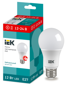Лампа светодиодная A60 груша 12Вт 12-24В 4000К E27 IEK LLE-A60-12-12-24-40-E27  фото | Capital Power - инженерные системы