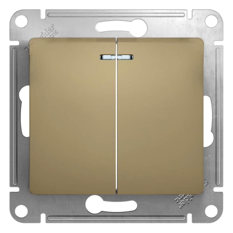 Выключатель с подстветкой 2-клавишный Systeme Electric серии Glossa, сх.5а, 10АХ, механизм, ТИТАН GSL000453  фото | Capital Power - инженерные системы