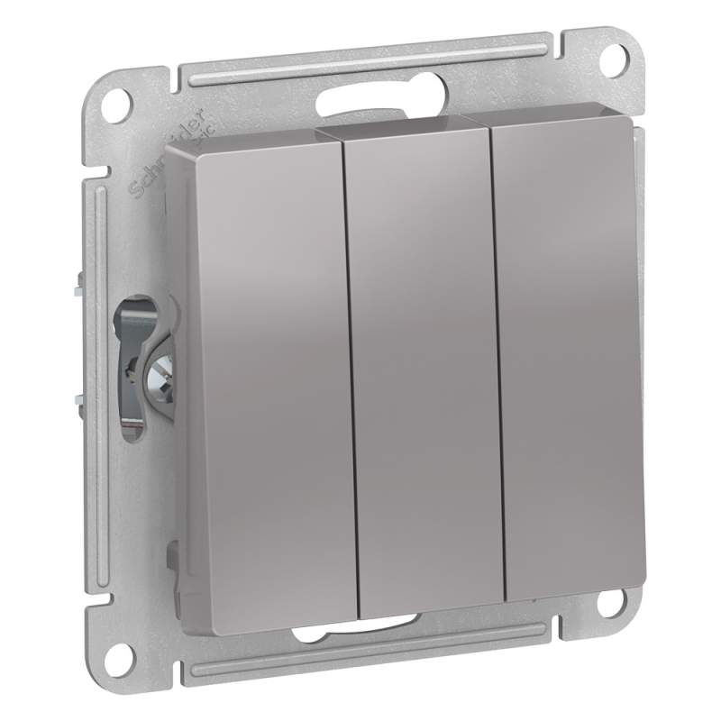Выключатель 3-клавишный Systeme Electric серии AtlasDesign, Сх.1+1+1, 10Ах, Механизм, Алюминий ATN000331  фото | Capital Power - инженерные системы