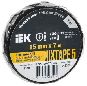 MIXTAPE 5 Изолента Х/Б 15мм 7м IEK UIZ20-15-07-K02  фото | Capital Power - инженерные системы