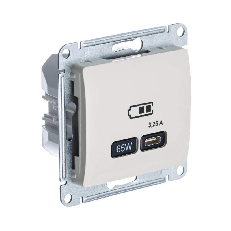 Розетка USB Systeme Electric серии Glossa тип-C 65Вт высокоскор.заряд. QC, PD, механизм, МОЛОЧНЫЙ GSL000927  фото | Capital Power - инженерные системы