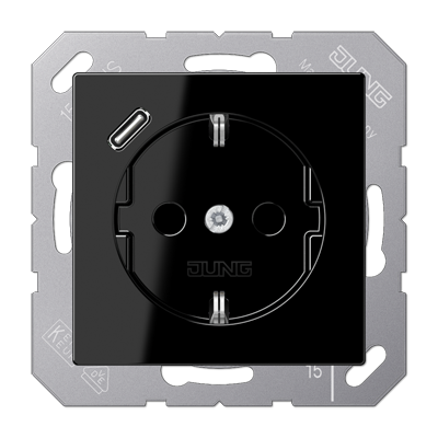 Розетка Jung A серия Чёрная SCHUKO® с 1 USB-портом типа С A1520-18CSW A1520-18CSW  фото | Capital Power - инженерные системы