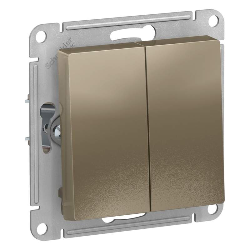 Выключатель кнопочный 2-клавишный Systeme Electric серии AtlasDesign, Сх.2, 10А, Механизм, Шампань ATN000517  фото | Capital Power - инженерные системы