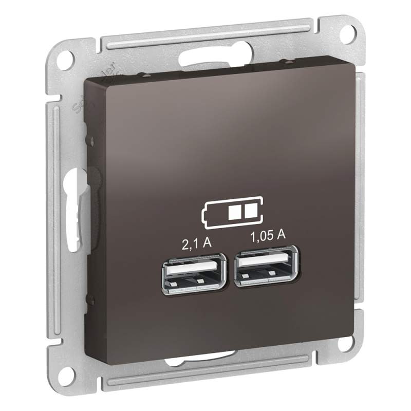 Розетка USB Systeme Electric серии AtlasDesign A+A, 5В/2,1 А, 2Х5В/1,05 А, Механизм, Мокко ATN000633  фото | Capital Power - инженерные системы