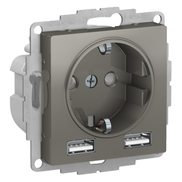 Розетка Systeme Electric серии AtlasDesign 16А C 2 Usb A+A, 5В/2,4 А, 2Х5В/1,2 А, Механизм, Сталь ATN000930  фото | Capital Power - инженерные системы