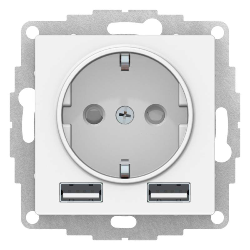 Розетка Systeme Electric серии AtlasDesign 16А С 2 Usb A+A, 5В/2,4А, 2Х5В/1,2А, Механизм, Белый ATN000130  фото | Capital Power - инженерные системы