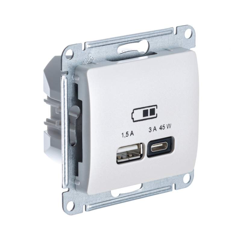 Розетка USB Systeme Electric серии Glossa А + тип-С 45Вт высокоскор.заряд. QC, PD, механизм, ПЕРЛАМУТР GSL000629  фото | Capital Power - инженерные системы