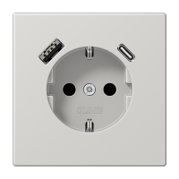 Розетка Jung LS серия светло-серый SCHUKO® с USB-интерфейсом с 1 гнездо USB типа A и 1 гнездо USB типа C LS серия светло-серый LS1520-15CALG LS1520-15CALG  фото | Capital Power - инженерные системы