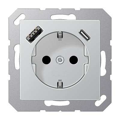 Розетка Jung A серия алюминий SCHUKO® с USB-интерфейсом с 1 гнездо USB типа A и 1 гнездо USB типа C A1520-15CAAL A1520-15CAAL  фото | Capital Power - инженерные системы