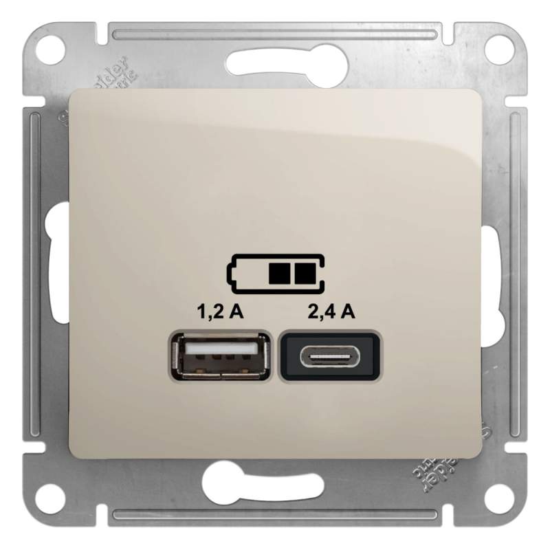 Розетка USB Systeme Electric серии Glossa А+С, 5В/2,4А, 2х5В/1,2 А, механизм, МОЛОЧНЫЙ GSL000939  фото | Capital Power - инженерные системы