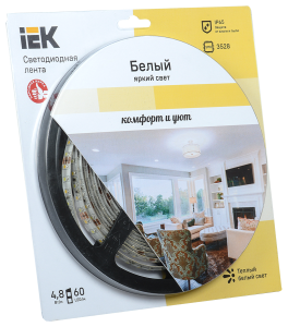 Лента LED 5м блистер LSR-3528WW60-4.8-IP65-12V теплый белый цвет IEK-eco LSR1-1-060-65-1-05  фото | Capital Power - инженерные системы