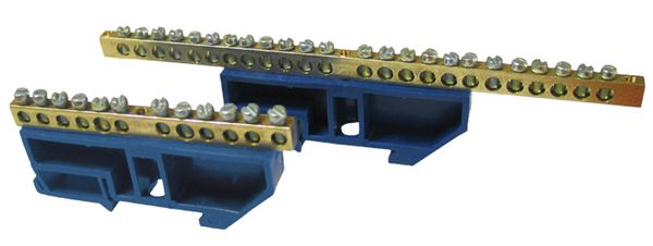 Шина "0" N (6х9мм) 12 отверстий латунь синий изолятор на DIN-рейку EKF PROxima sn0-63-12-d  фото - Capital Power - Инженерные системы для любимой столицы