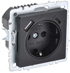Розетка 1-местная с заземлением с защитными шторками 16А с USB A+C 18Вт РЮш11-1-БрЧ черный IEK серии BRITE BR-R14-16-U22-018-K02  фото | Capital Power - инженерные системы