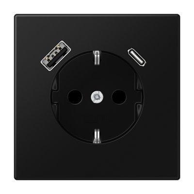 Розетка Jung LS серия матовый чёрный графит SCHUKO® с USB-интерфейсом с 1 гнездо USB типа A и 1 гнездо USB типа C LS1520-15CASWM LS1520-15CASWM  фото | Capital Power - инженерные системы