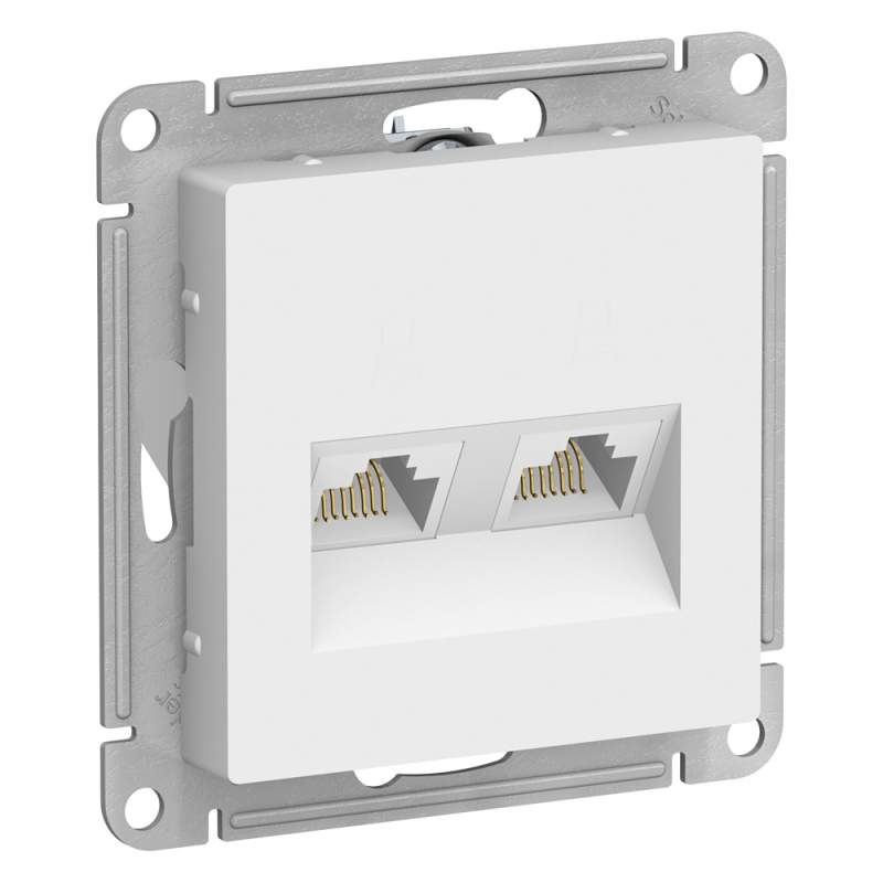 Розетка Systeme Electric серии AtlasDesign Двойная Компьютерная Rj45+Rj45, Кат.5Е, Механизм, Белый ATN000185  фото | Capital Power - инженерные системы