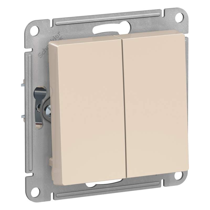 Выключатель 2-клавишный Systeme Electric серии AtlasDesign, Сх.5, 10Ах, Механизм, Бежевый ATN000251  фото | Capital Power - инженерные системы