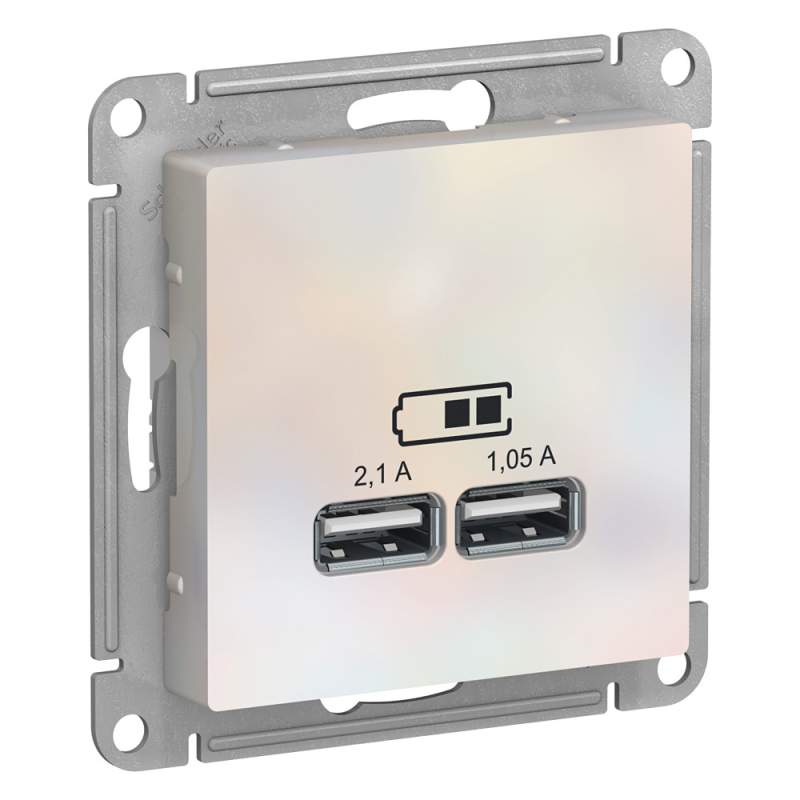 Розетка USB Systeme Electric серии AtlasDesign A+A, 5В/2,1 А, 2Х5В/1,05 А, Механизм, Жемчуг ATN000433  фото | Capital Power - инженерные системы