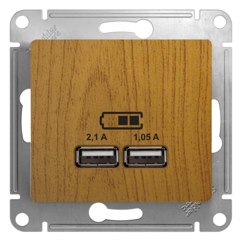 Розетка USB Systeme Electric серии Glossa A+A, 5В/2,1 А, 2х5В/1,05 А, механизм, ДЕРЕВО ДУБ GSL000533  фото | Capital Power - инженерные системы