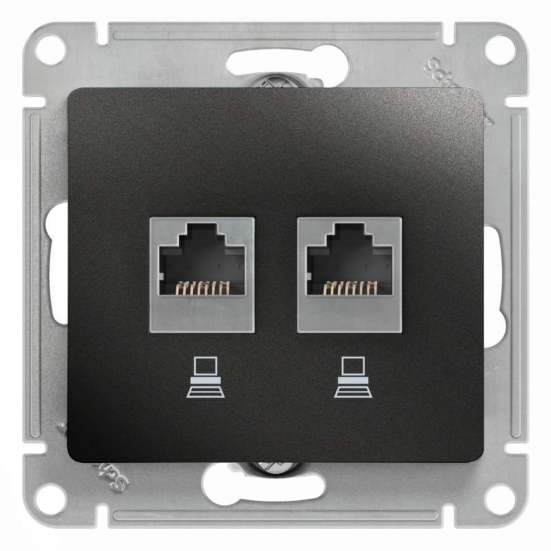 Розетка Systeme Electric серии Glossa двойная компьютерная RJ45+RJ45, кат.5Е, механизм, АНТРАЦИТ GSL000785KK  фото | Capital Power - инженерные системы