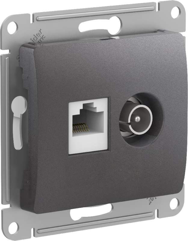 Розетка Systeme Electric серии Glossa двойная ТВ + компьютерная RJ45, кат. 5Е, механизм, ГРАФИТ GSL001389  фото | Capital Power - инженерные системы