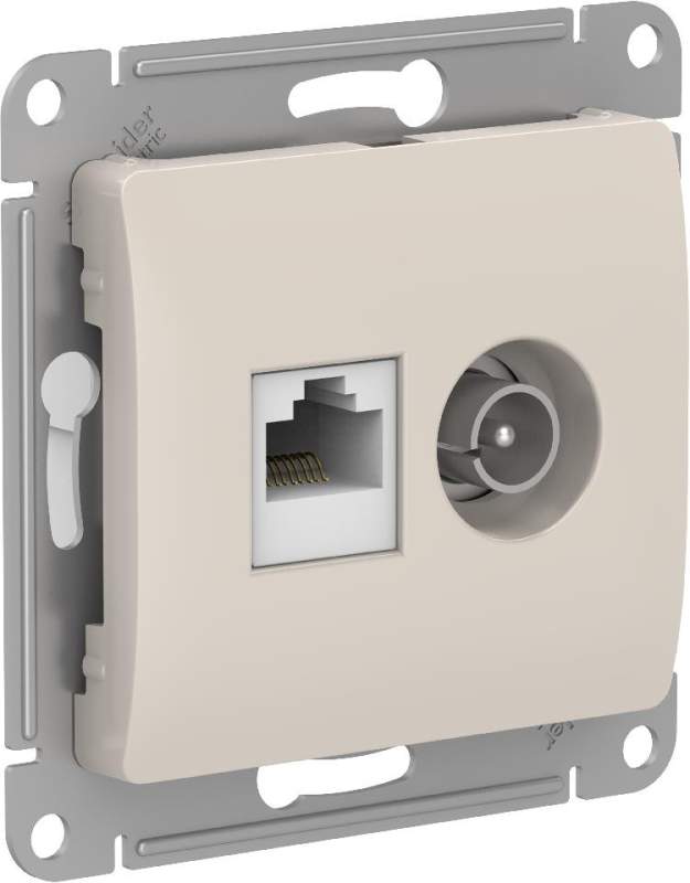 Розетка Systeme Electric серии Glossa двойная ТВ + компьютерная RJ45, кат. 5Е, механизм, МОЛОЧНЫЙ GSL000989  фото | Capital Power - инженерные системы