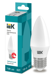 Лампа светодиодная C35 свеча 7Вт 230В 4000К E27 IEK LLE-C35-7-230-40-E27  фото | Capital Power - инженерные системы