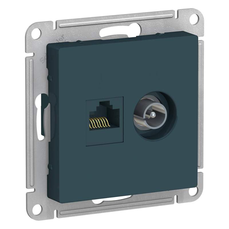 Розетка двойная TV+Rj45 Systeme Electric серии AtlasDesign, Кат. 5Е, Изумруд ATN000889  фото | Capital Power - инженерные системы