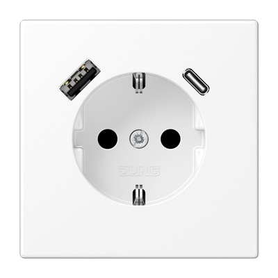 Розетка Jung LS серия белоснежный матовый SCHUKO® с USB-интерфейсом с 1 гнездо USB типа A и 1 гнездо USB типа C LS серия белоснежный матовый LS1520-15CAWWM LS1520-15CAWWM  фото | Capital Power - инженерные системы
