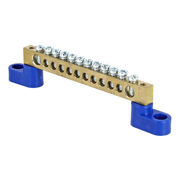 Шина "0" N (6х9мм) 12 отверстий латунь 2 синих угловых изолятора EKF PROxima sn0-63-12-2  фото - Capital Power - Инженерные системы для любимой столицы