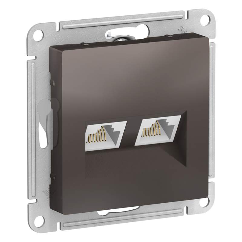 Розетка Systeme Electric серии AtlasDesign Двойная Компьютерная Rj45+Rj45, Кат.5Е, Механизм, Мокко ATN000685  фото | Capital Power - инженерные системы
