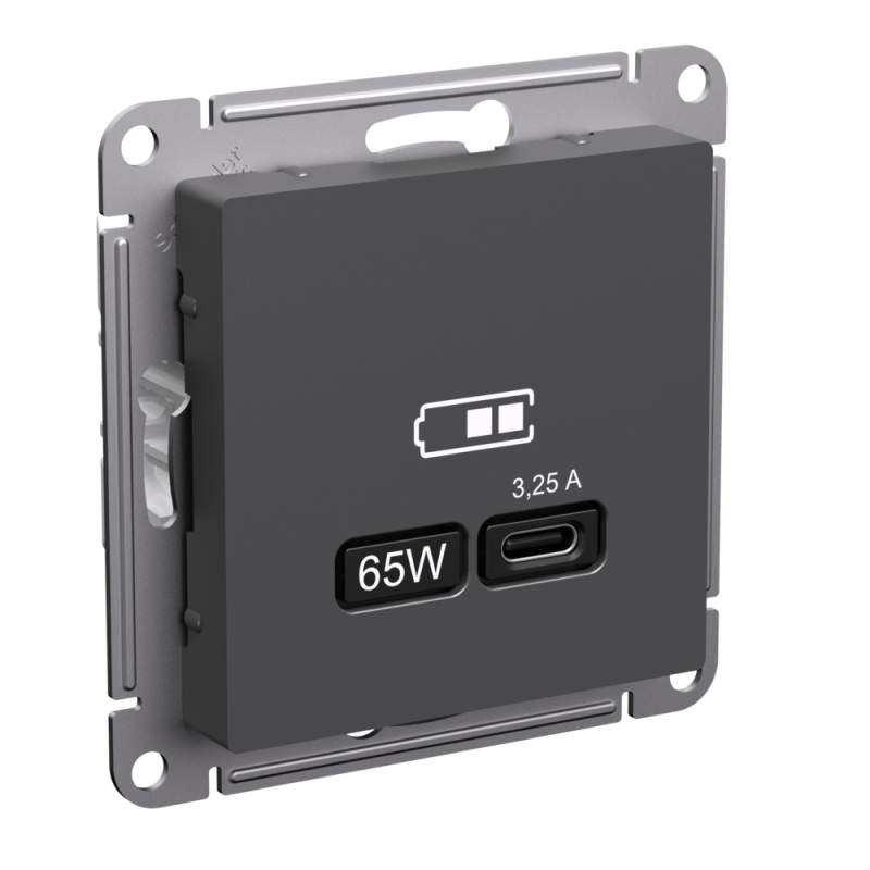 Розетка USB Systeme Electric серии AtlasDesign Тип-С 65Вт Высокоскор.Заряд. Qc, Pd, Механизм, Базальт ATN001427  фото | Capital Power - инженерные системы