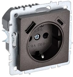 Розетка 1-местная с заземлением с защитными шторками 16А с USB A+C 18Вт РЮш11-1-БрТБ темная бронза IEK серии BRITE BR-R14-16-U22-018-K45  фото | Capital Power - инженерные системы