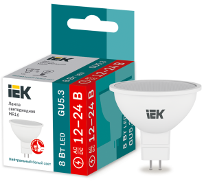 Лампа светодиодная MR16 софит 8Вт 12-24В 4000К GU5,3 IEK LLE-MR16-08-12-24-40-GU5  фото | Capital Power - инженерные системы