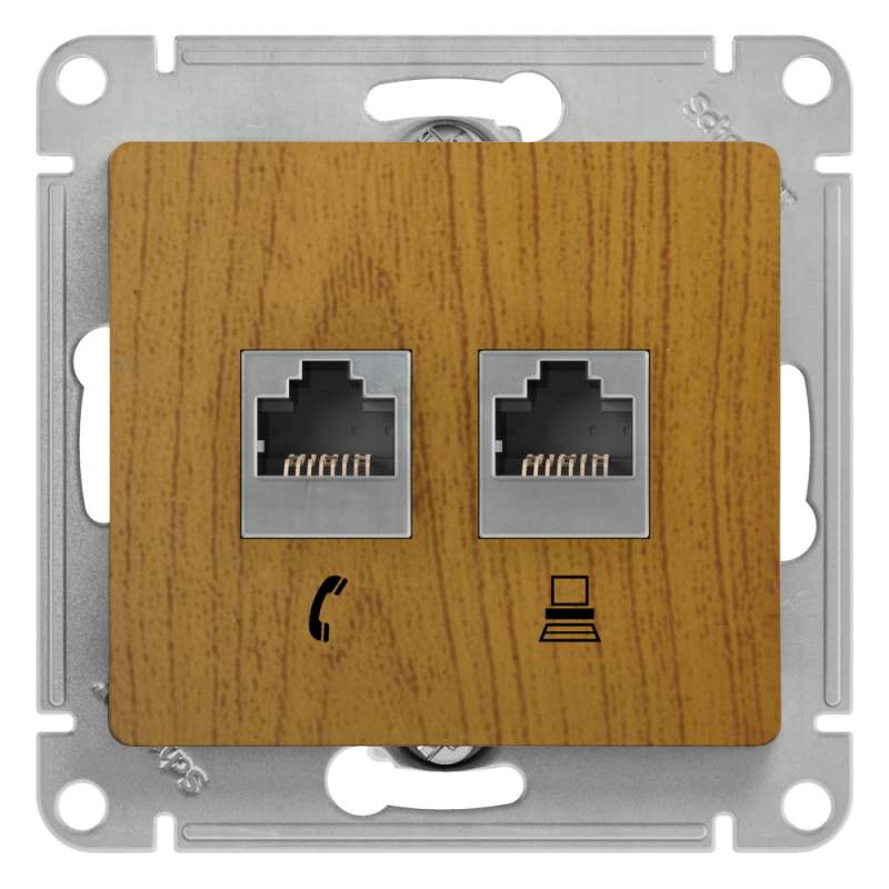 Розетка Systeme Electric серии Glossa двойная RJ11+RJ45, кат.5Е, механизм, ДЕРЕВО ДУБ GSL000585  фото | Capital Power - инженерные системы