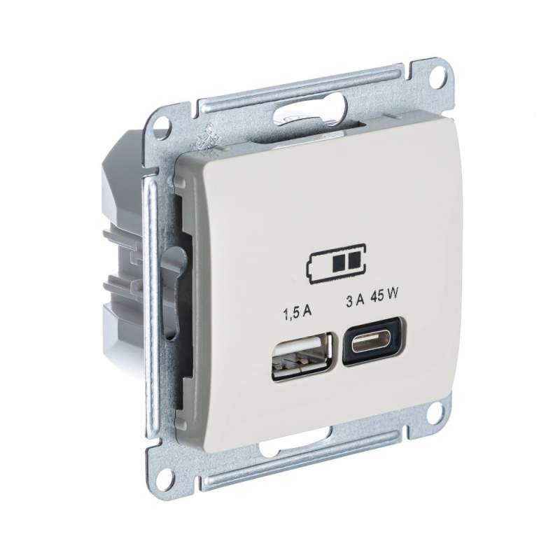 Розетка USB Systeme Electric серии Glossa А + тип-С 45Вт высокоскор.заряд. QC, PD, механизм, МОЛОЧНЫЙ GSL000929  фото | Capital Power - инженерные системы