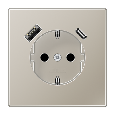 Розетка Jung LS серия Нержавеющая сталь SCHUKO® с USB-интерфейсом с 1 гнездо USB типа A и 1 гнездо USB типа C LS серия Нержавеющая сталь ES1520-15CA-L ES1520-15CA-L  фото | Capital Power - инженерные системы