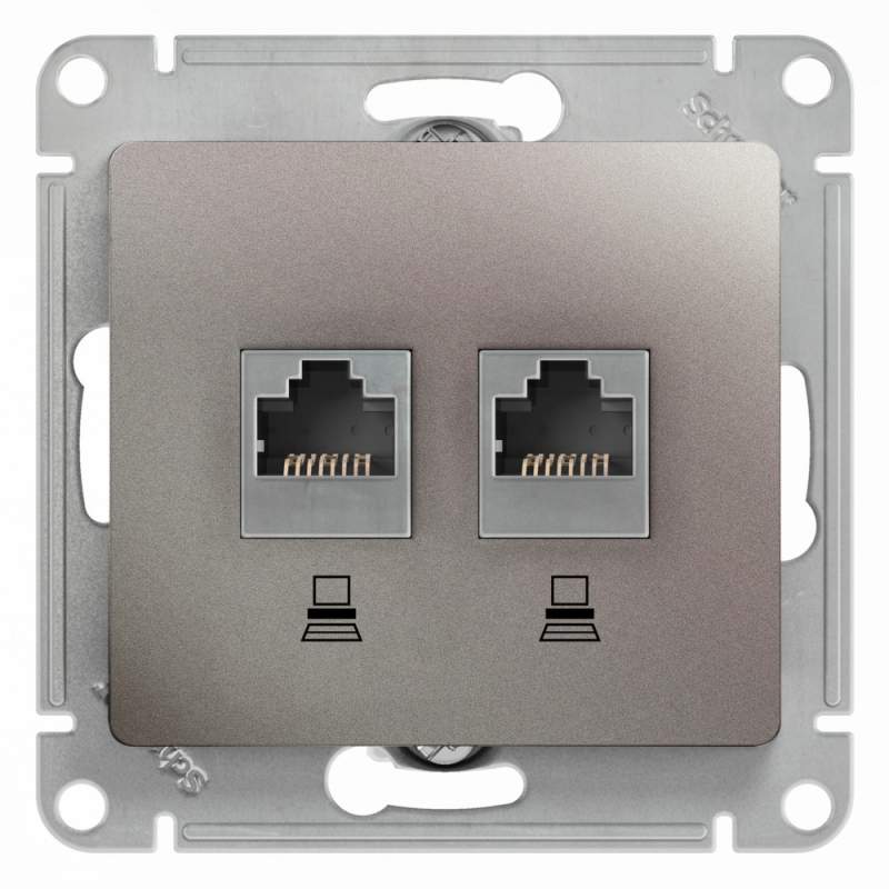 Розетка Systeme Electric серии Glossa двойная компьютерная RJ45+RJ45, кат.5Е, механизм, ПЛАТИНА GSL001285KK  фото | Capital Power - инженерные системы