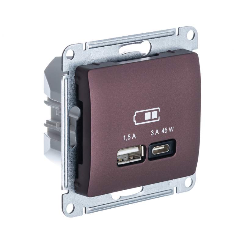 Розетка USB Systeme Electric серии Glossa А + тип-С 45Вт высокоскор.заряд. QC,PD, мех., БАКЛАЖАНОВЫЙ GSL001129  фото | Capital Power - инженерные системы