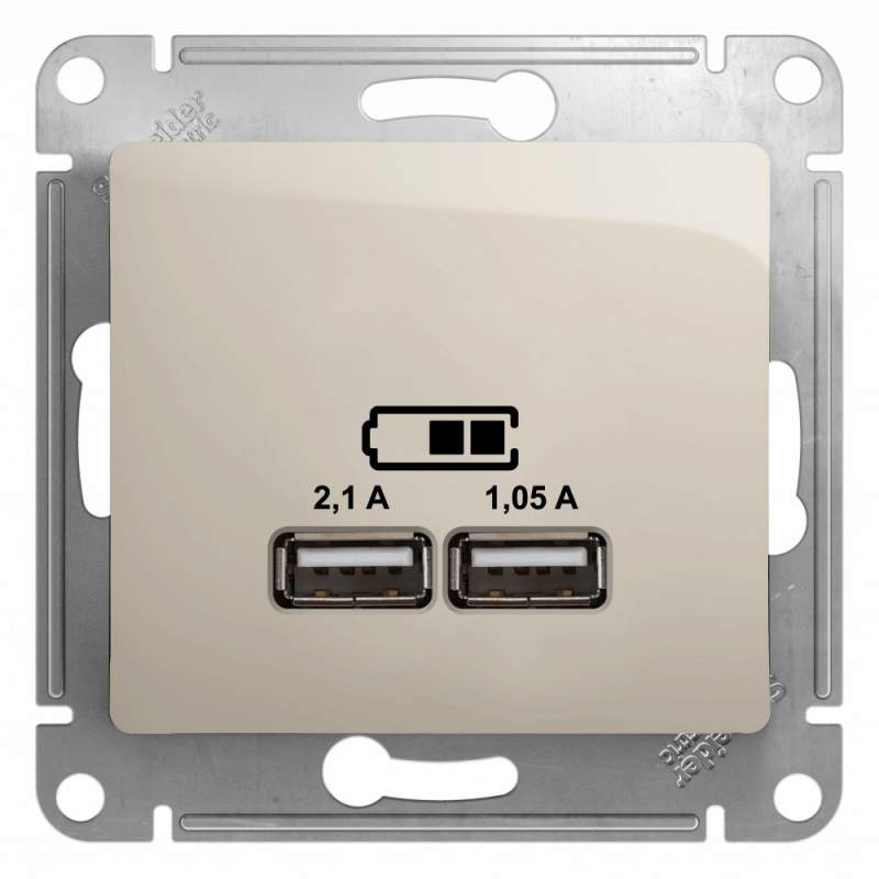 Розетка USB Systeme Electric серии Glossa A+A, 5В/2,1 А, 2х5В/1,05 А, механизм, МОЛОЧНЫЙ GSL000933  фото | Capital Power - инженерные системы