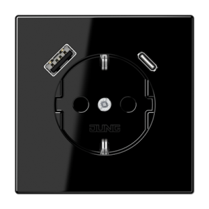 Чёрный Розетка Jung LS серия черная SCHUKO® с USB-интерфейсом с 1 гнездо USB типа A и 1 гнездо USB типа C LS серия черная LS1520-15CASW LS1520-15CASW  фото | Capital Power - инженерные системы