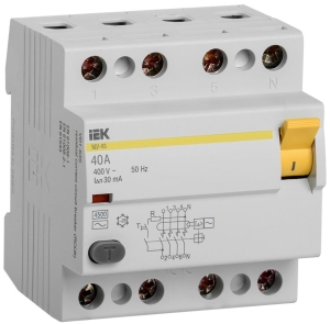 Выключатель дифференциальный (УЗО) ВД1-63 4Р 40А 30мА IEK MDV10-4-040-030  фото | Capital Power - инженерные системы