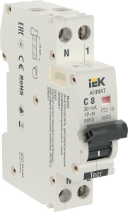ARMAT Автоматический выключатель дифференциального тока B06S 1P+NP C8 30мА тип AC (18мм) IEK AR-B06S-1N-C08C030  фото | Capital Power - инженерные системы
