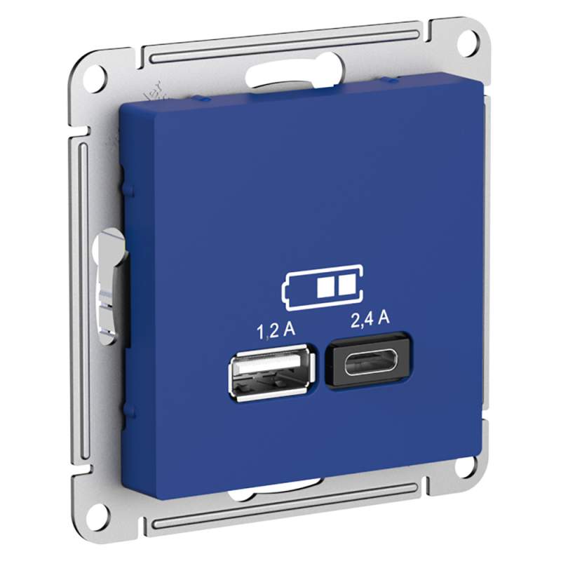 Розетка USB Systeme Electric серии AtlasDesign A+С, 5В/2,4А, 2Х5В/1,2А, Механизм, Аквамарин ATN001139  фото | Capital Power - инженерные системы