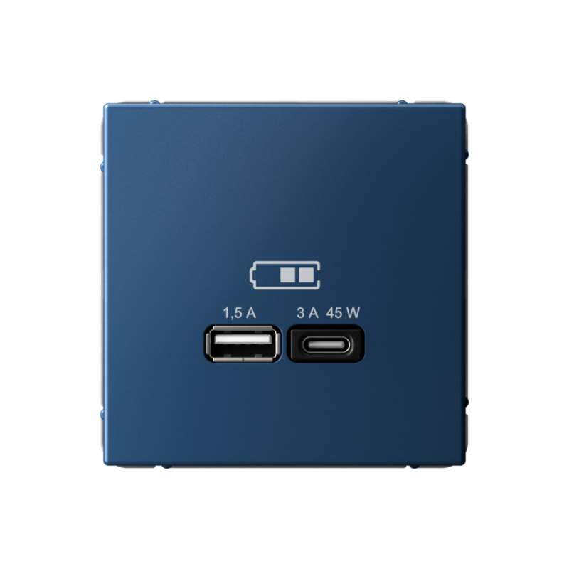 Розетка USB Systeme Electric серии ArtGallery A + тип-C 45Вт высокоскор.заряд. QC, PD, механизм, АКВАМАРИН GAL001129  фото | Capital Power - инженерные системы