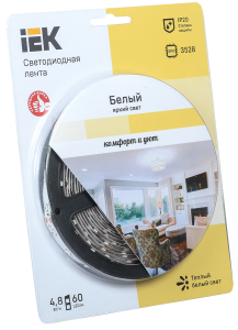 Лента LED 5м блистер LSR-3528WW60-4.8-IP20-12V теплый белый цвет IEK-eco LSR1-1-060-20-1-05  фото | Capital Power - инженерные системы