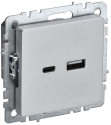 Розетка USB A+C 18Вт РЮ11-1-БрА алюминий IEK серии BRITE BR-U22-018-K47  фото | Capital Power - инженерные системы