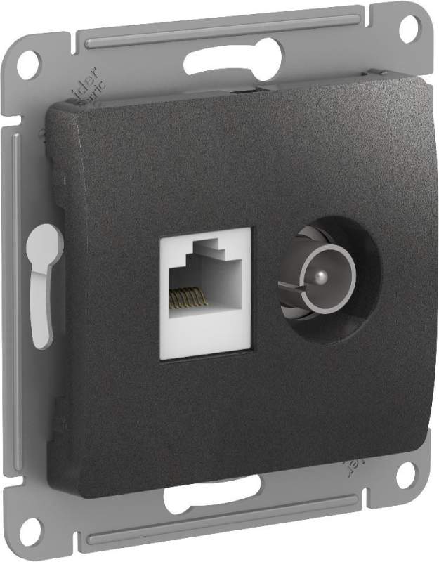 Розетка Systeme Electric серии Glossa двойная ТВ + компьютерная RJ45, кат. 5Е, механизм, АНТРАЦИТ GSL000789  фото | Capital Power - инженерные системы
